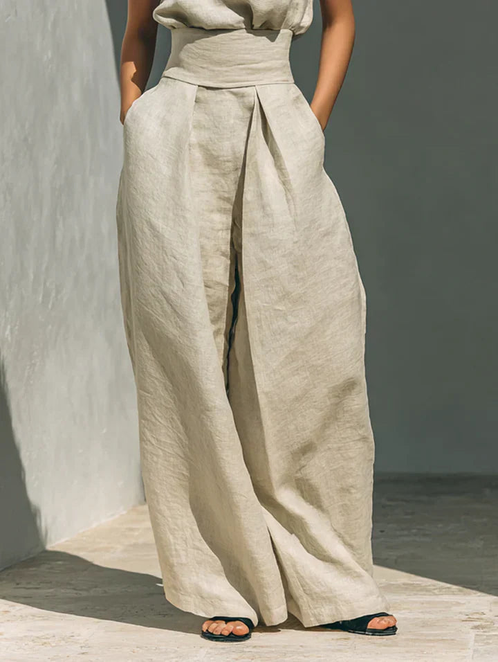 Flor™ | Conjunto minimalista de camiseta sin mangas y pantalones de pierna ancha en algodón y lino para mujer