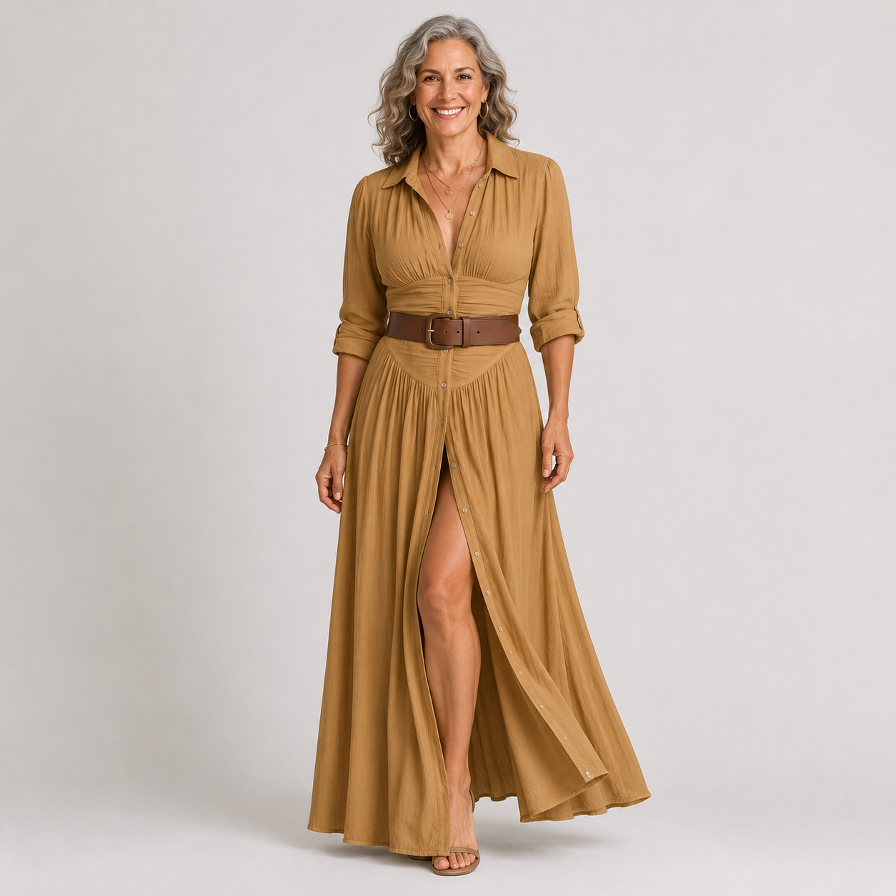 Lelivilia™ | Vestido Maxi Largo con Cuello de Solapa con Muesca