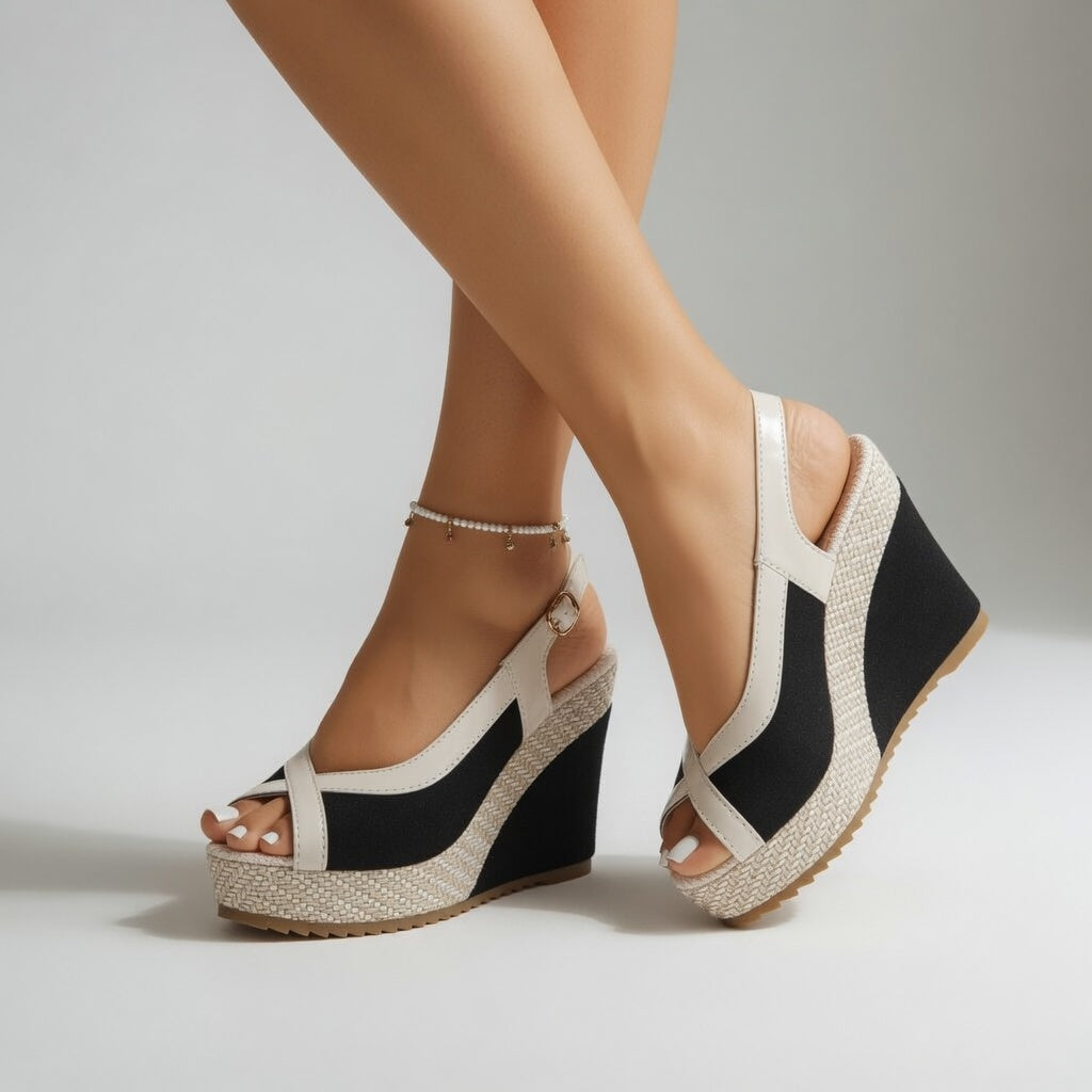 Ondeline™ — Sandalia de cuña bicolor con aire veraniego