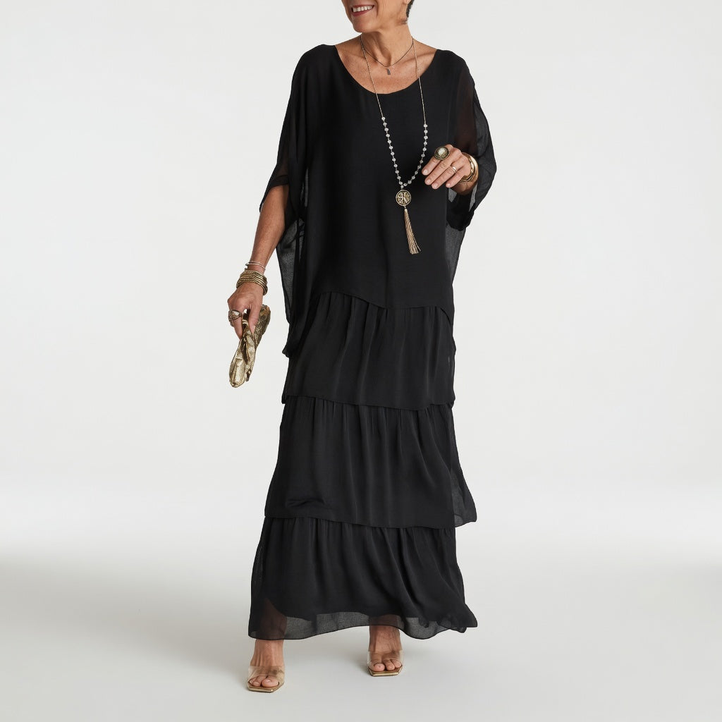 Émeline™ — Vestido maxi fluido con volantes de estilo bohemio