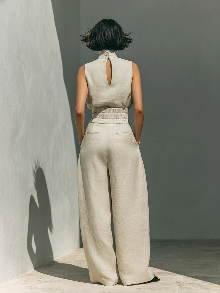 Flor™ | Conjunto minimalista de camiseta sin mangas y pantalones de pierna ancha en algodón y lino para mujer