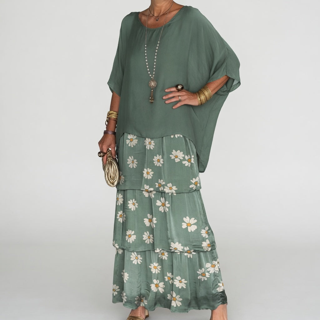 Émeline™ — Vestido maxi fluido con volantes de estilo bohemio