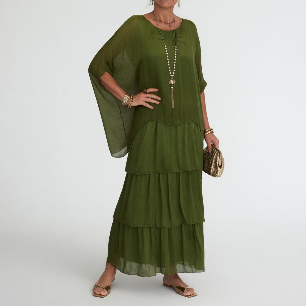 Émeline™ — Vestido maxi fluido con volantes de estilo bohemio