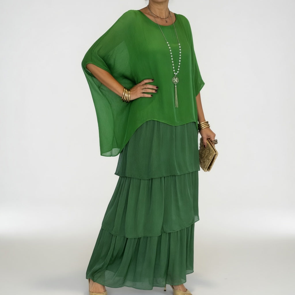 Émeline™ — Vestido maxi fluido con volantes de estilo bohemio