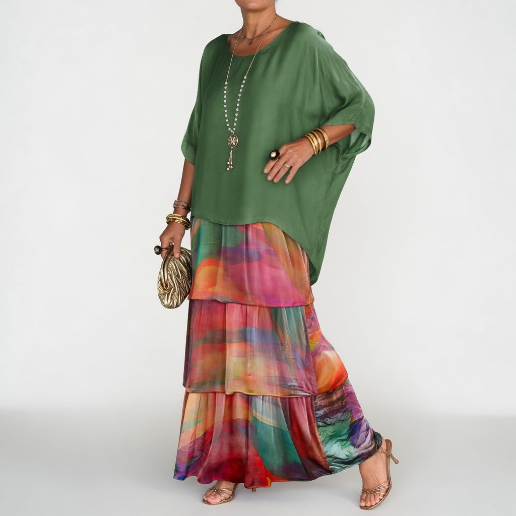 Émeline™ — Vestido maxi fluido con volantes de estilo bohemio