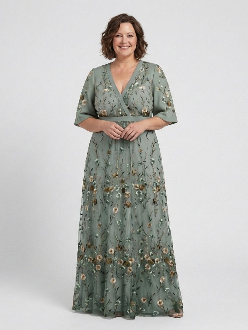 Evadne | Vestido maxi floral con escote en V de manga corta