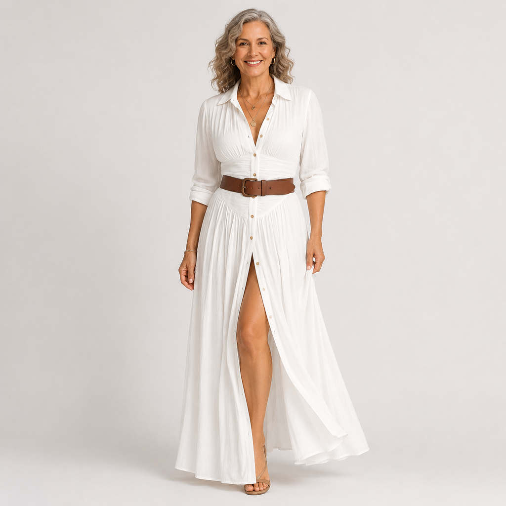 Lelivilia™ | Vestido Maxi Largo con Cuello de Solapa con Muesca