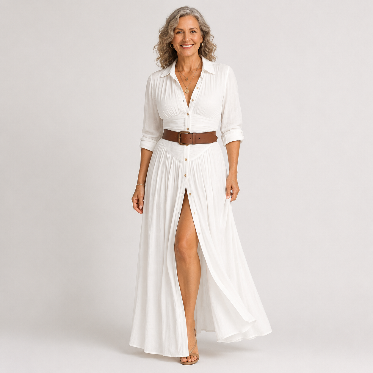 Lelivilia™ | Vestido Maxi Largo con Cuello de Solapa con Muesca