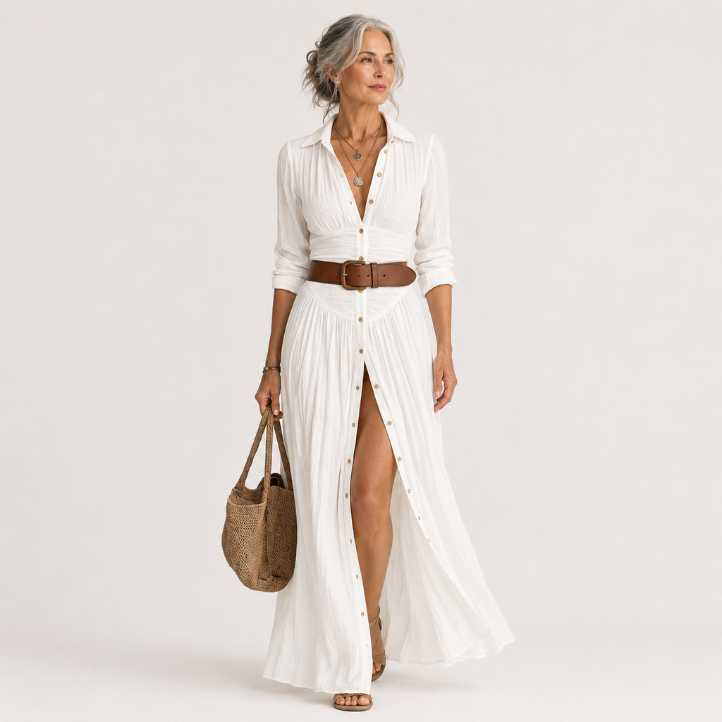 Lelivilia™ | Vestido Maxi Largo con Cuello de Solapa con Muesca